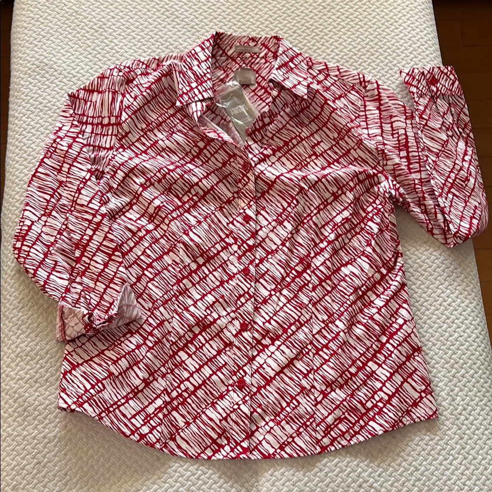 Chico's Red and White Button Down Shirt